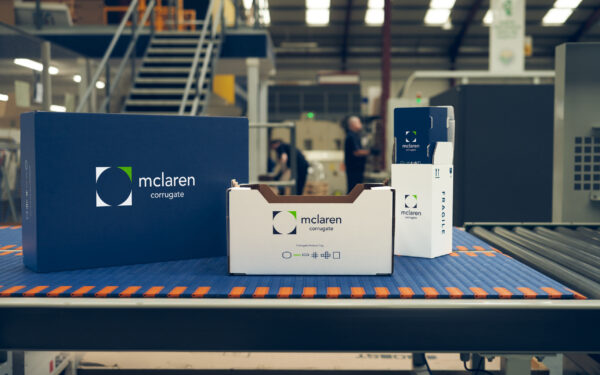 Corrugated cardboard product tray on display in the packaging factory